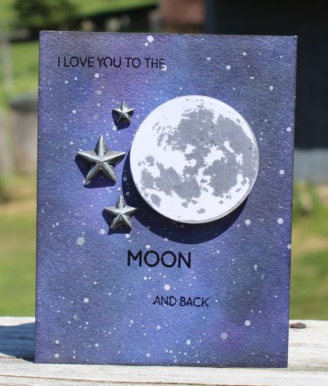 To the Moon - Scrapbook.com Space Cards Handmade, Space Themed Card Ideas, Moon Birthday Cards, Astronomy Birthday Cards, Moon Gift Ideas Diy, Galaxy Cards Ideas, Space Paper Craft, Space Cards Ideas, Moon Birthday Card