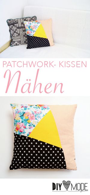 Asymmetrisches Patchwork-Kissen nähen / DIY MODE Nähanleitung Diy Clothes No Sewing, Best Knitting Patterns, Patchwork Tutorial, Sewing Guide, Diy Pillow Covers, Diy Pillow, Knitting Blanket, Patchwork Pillow, Diy Repair