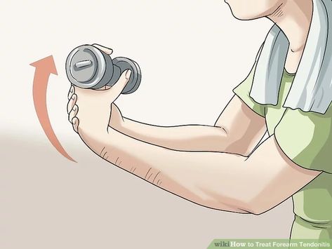 3 Ways to Treat Forearm Tendonitis - wikiHow Neck And Shoulder Stretches, Golfers Elbow, Arm Stretches, Inner Forearm, Tennis Elbow, Shoulder Stretch, Arm Workout, Physical Therapy, Physical Fitness