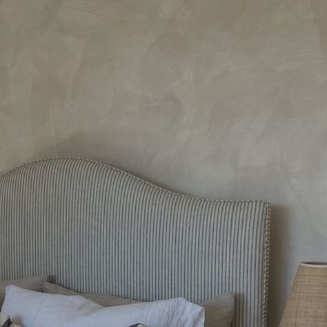 Striped Upholstered Headboard, Striped Headboard Bedroom, Bedroom For Parents, Headboard Interior Design, Striped Headboard, Pinstripe Bedding, Wash Walls, Ticking Stripe Bedding, Lime Wash Walls