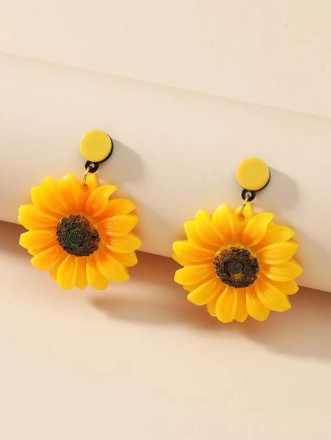 Acrylic Sunflower, Bright Personality, Sunflower Jewelry, Sunflower Earrings, Hippie Jewelry, Flower Accessories, Watches Women Fashion, Mellow Yellow, Silver Drop Earrings