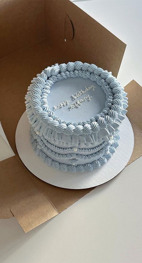 Lambeth cake, Lambeth birthday cake, Lambeth style cake, vintage style birthday cake, buttercream birthday cake, vintage birthday cake Ice Blue Cake, White And Blue Cake Design Birthday, Small Blue Wedding Cake, Blue Lambeth Cake, Light Blue Cake Birthday, Vintage Cake Round, Vintage Birthday Cake Aesthetic, Baby Blue Birthday Cake, Blue Birthday Cakes For Women