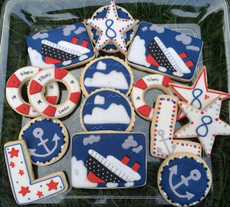 Titanic Cookies, Titanic Cake, Titanic Birthday, Titanic Party, 7th Birthday Cakes, Titanic History, Creative Baking, Cookies Decorated, 9th Birthday