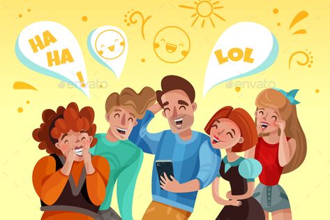 Laughing People Illustration #Laughing, #People, #Illustration Funny Phone Numbers, Winking Face Emoji, Youtube Channel Name Ideas, Cartoon Bubbles, Emoji Characters, Watch Funny Videos, Comedy Cartoon, Phone Humor, Funny Emoticons