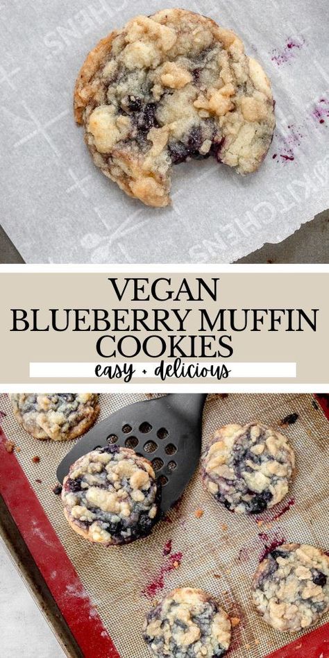 Vegan Blueberry Cookies Recipe Vegan Blueberry Recipes, Blueberry Muffin Cookies, Blueberry Cookies Recipes, Muffin Cookies, Easy Vegan Cookies, Vegan Brunch Recipes, Vegan Blueberry Muffins, Quick Easy Vegan, Blueberry Cookies