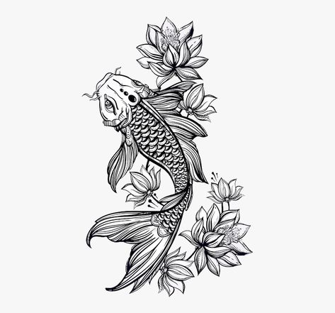 Koi Fish Tattoo Black, Fish Tattoo Black, Fernweh Tattoo, Coy Fish Tattoos, Koi Tattoo Sleeve, Pisces Tattoo Designs, Black And White Png, Koi Tattoo Design, Tattoo Black And White