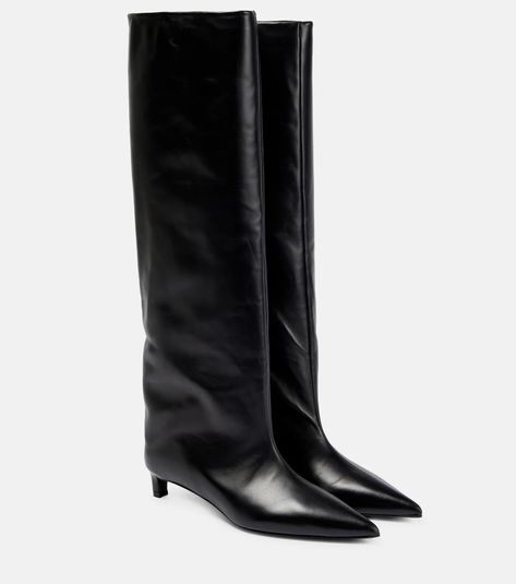 Leather Knee High Boots in Black - Jil Sander | Mytheresa Jil Sander Shoes, Kitten Heel Boots, Fall 24, Knee High Leather Boots, Womens Designer Fashion, Dream Shoes, Accessories Bags, Fall 2023, Kitten Heel