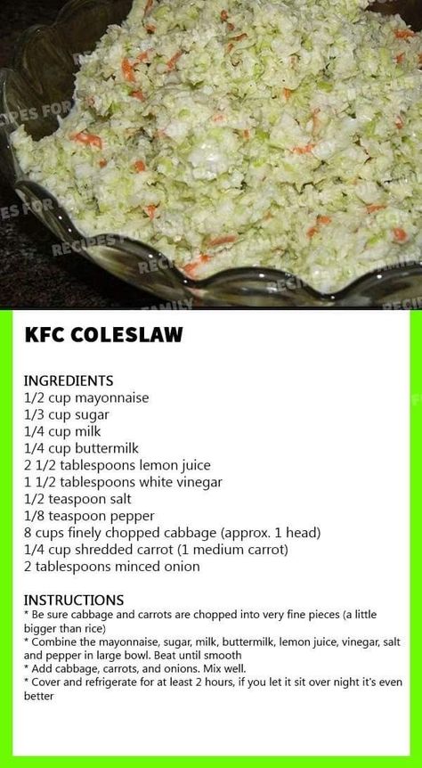 Best Coleslaw Recipe, Kfc Coleslaw Recipe, Coleslaw Recipe Easy, Kfc Recipe, Homemade Coleslaw, Fresh Salad Recipes, Salad Dressing Recipes Homemade, Copykat Recipes, Slaw Recipes