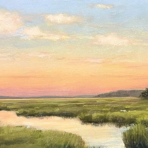 Watercolor Marsh Painting, Marsh Sunset Painting, Soft Abstract Painting, Landscape Paintings Beach, Landscape Art Painting Acrylic, Pastel Landscape Paintings, Water Landscape Painting, Liz Wallpaper, Impressionist Paintings Landscape