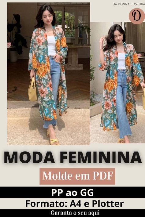 Compre o seu molde aqui, imprima em sua impressora caseira e monte ! Molde de fácil entendimento. Clique no botão acessar e garanta seu Molde Kimono feminino | Molde Kimono | Molde kimono feminino manga longa | molde kimono manga longa | kimono feminino molde facil | kimono feminino molde | conjunto com kimono | molde de kimono feminino gg | molde de kimono feminino longo | molde de roupa feminina em pdf | kimono feminino modelagem Kimonos, Sewing