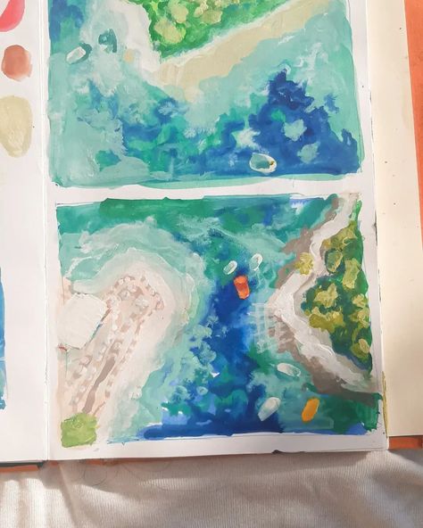 I wanted to paint some sea/beach in bird view perspective before this summer ends 🏖🏝🛶 #postercolorpainting #gouache #greenandblue #summerend #summervibes #seapainting #beachpainting #sea #beachpainting Bird View Perspective, Poster Color Painting, Sea Painting, Beach Painting, Sea Beach, Pencil Illustration, End Of Summer, Colored Pencil, Fit Inspo