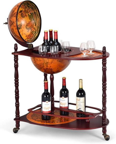 Amazon.com: Goplus Globe Bar, 34.5” Globe Bar Liquor Cabinet with Wheels, Bottom Shelf, Old World Map, 16th Century Italian Replica Bar Globe, Retro Wine Stand, Globe Bar Cart for Dining Room Living Room Home : Home & Kitchen Wine Bar Cart, Globe Bar, Bar Stand, Wine Stand, Extra Shelf, Mini Bars, Old World Maps, Wine Cabinet, Nautical Chart