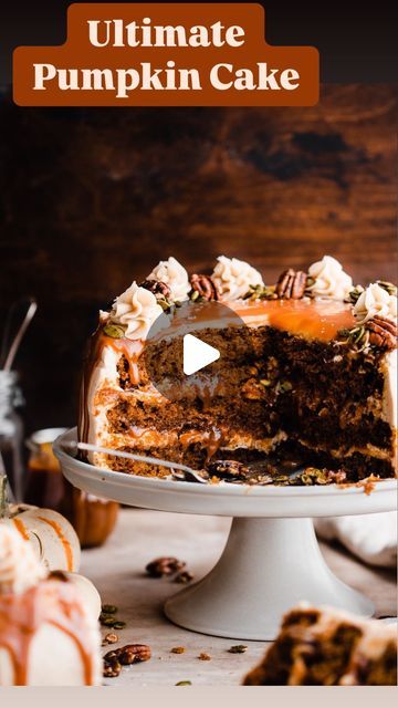 Pumpkin Layer Cake, Stephanie Simmons, Moist Pumpkin Cake, Brown Butter Cream Cheese Frosting, Brown Butter Cream Cheese, Butter Cream Cheese Frosting, Cinnamon Cream Cheese, Fall Faves, Salted Caramel Sauce