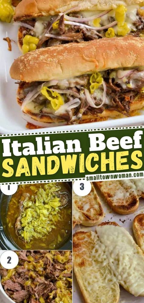 This easy Italian Beef Sandwich recipe is the perfect dinner idea for tonight! It has a mouthwatering melt in your mouth Italian Beef that cooks up in the crock pot and is always a huge hit. Make this for potlucks, gameday, and movie night! Melted Cheese Sandwich, Italian Roast Beef, Hot Beef, Beef Sandwich Recipes, Slow Cooker Italian Beef, Over Mashed Potatoes, Italian Beef Sandwiches, Vegetarian Crockpot Recipes, Beef Sandwiches