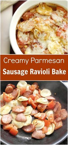 Creamy Parmesan Sausage Ravioli Bake Frozen Ravioli Recipes, Sausage Ravioli, Baked Ravioli Recipe, Ravioli Bake, Ravioli Recipe, Sausage Casserole, Cheese Ravioli, Creamy Parmesan, Smoked Sausage