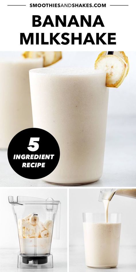 A creamy and perfectly sweet milkshake that’s made with only 5 ingredients. Learn how to make a banana milkshake with this 3-minute recipe! #bananamilkshake #milkshakes #milkshakerecipes #bananarecipes Simple Smoothies, Banana Milkshake Recipe, Milkshake Recipe Easy, Breakfast Drinks, Blender Drinks, Banana Shake, Banana Smoothie Recipe, Milkshake Recipe, Creamy Recipes