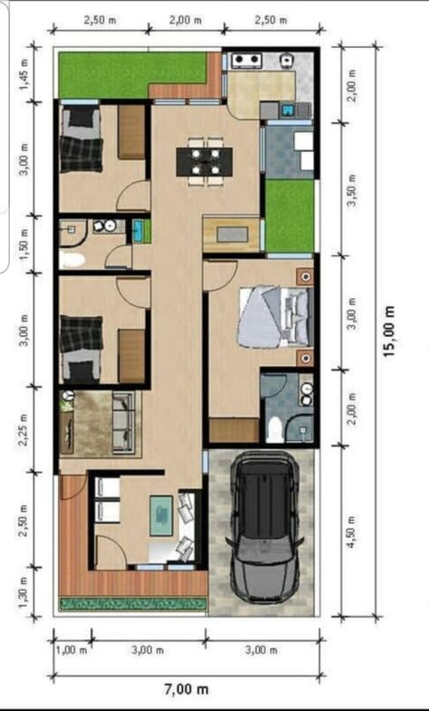 6x18 House Plan, Small House Design Kerala, Small House Blueprints, Single Floor House Design, Small House Layout, Tiny House Loft, Modern Bungalow House, Building Plans House, Home Design Floor Plans