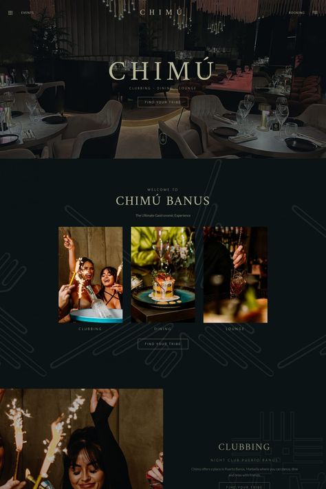 Modern Club Website Design for Chimu Banus. Club, Lounge, Restaurant Website design. CLUBBING / DINING / Restaurant Website / Club Website / Lounge bar Website Club Website Design, Bar Website Design, Room Website, Bar Website, Restaurant Website Design, Mobile Restaurant, Restaurant Website Templates, Unique Web Design, Dining Lounge