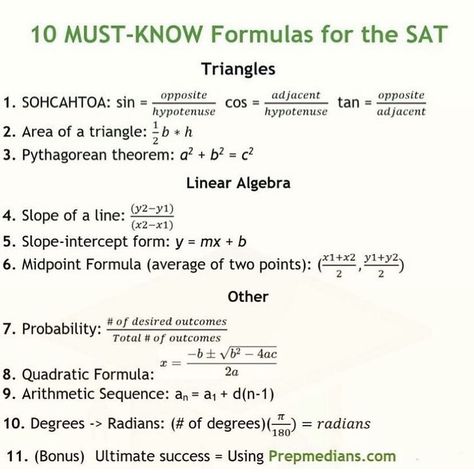 Act Tips Math, Sat Prep Notes, Sat Study Plan 1 Month, 1600 Sat Aesthetic, Sat Study Tips, Act Prep Tips Math, Sat Formulas, Sat Math Formulas, Tips To Study Maths