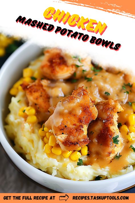 Discover the ultimate comfort food with our Chicken Mashed Potato Bowls recipe! This delicious dish layers tender, seasoned chicken over creamy, buttery mashed potatoes, topped with savory gravy and fresh herbs. Perfect for a cozy dinner or a quick weeknight meal, this recipe combines hearty flavors in one bowl. Explore tips for customizing your bowls with your favorite vegetables and seasonings to make it your own. Join the trend of wholesome, satisfying meals that can be prepared in under an hour. Dont miss out on Mashed Potato And Chicken Recipes, Chicken And Mash Potatoes Recipes, Mashed Potato Bowl Recipes, Creamy Chicken Over Mashed Potatoes, Chicken Mashed Potatoes Meals, Chicken Mashed Potato Bowl, Mash Potato Dinner Ideas, Meals With Mashed Potatoes, Mashed Potato Bowl