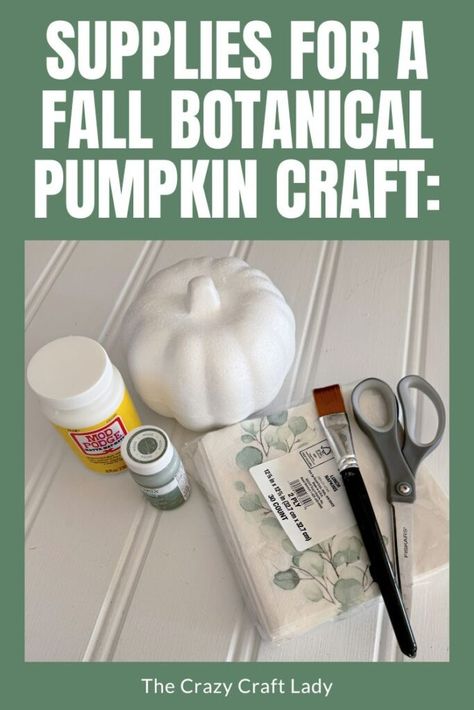 Napkin Decoupage Pumpkin - an Easy Fall Dollar Store Craft - The Crazy Craft Lady Decoupage Pumpkins With Napkins, Botanical Pumpkin, Decoupage Pumpkins, Decorating Above Kitchen Cabinets, Fall Napkins, Napkin Rings Diy, Dollar Tree Pumpkins, Pumpkin Craft, Mod Podge Crafts