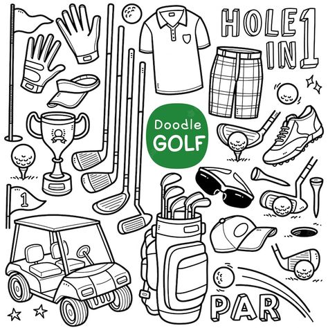 Free Tattoo Fonts, Golf Drawing, Golf Tattoo, Golf Logo Design, Digital Stamps Free, Golf Fundraiser, Vector Doodle, Doodle Vector, Golf Driver