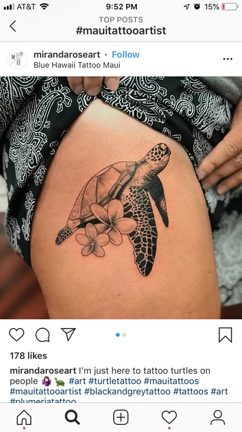 Turtle Tattoo With Flower Shell, Sea Turtle Hip Tattoo, Flower Sea Turtle Tattoo, Sea Turtle Ocean Tattoo, Sea Turtle Thigh Tattoo, Nina Tattoo, Patience Tattoo, Nana Tattoo, Crown Tattoos For Women