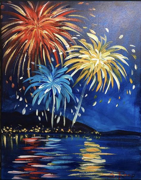 Paintings Of Fireworks, New Year’s Eve Painting, New Years Painting Canvas, Fireworks Watercolor Painting, Celebration Of Colour Art Gcse, New Year Painting Ideas Canvas, How To Paint Fireworks, New Years Painting Ideas, Firework Watercolor