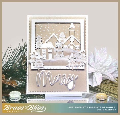 Merry Town – The Write Stuff White Square Frame, Winter Town, Reindeer Silhouette, White Gel Pen, Die Cut Cards, Santa And Reindeer, Get Well Cards, Christmas Village, Color Card