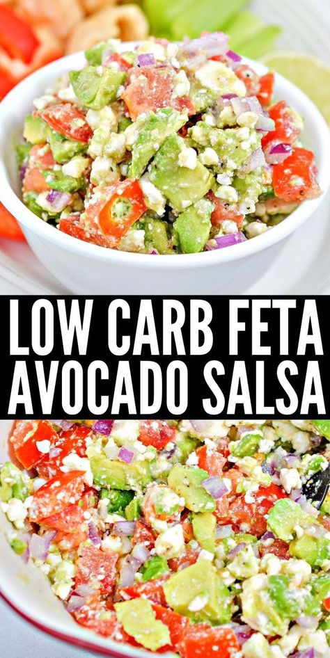 Healthy Salsa Recipe, Feta Salsa, Avocado Salsa Recipe, Crockpot Chicken Breast, Feta Recipes, Low Carb Salad, Guilt Free Dessert, Avocado Salsa, Net Carbs