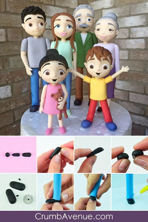 Fondant People Tutorial Step By Step, How To Make Fondant People, Fondant Man Figure Tutorial, How To Make Fondant Figures, Fondant Grandma, Fondant People Step By Step, Fondant Figures Tutorial People, Fondant People Tutorial, Fondant Man