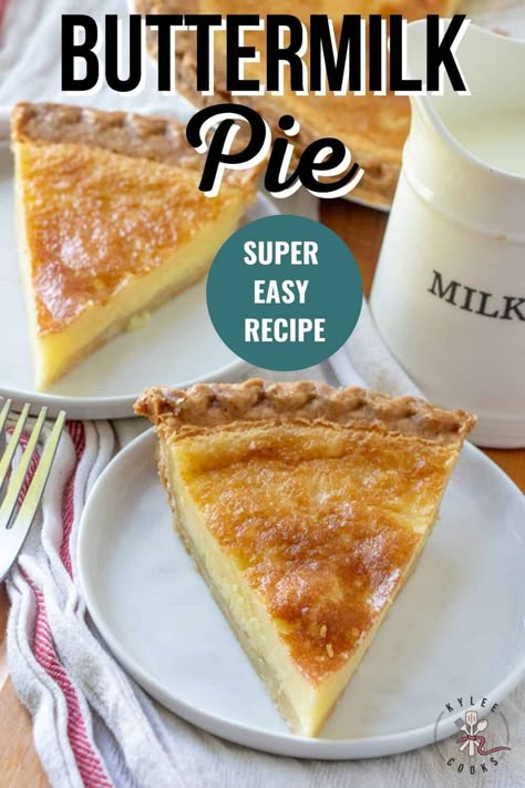 This traditionally southern buttermilk pie recipe is simple to make and pleases the whole family. A flaky pie crust filled with a custard-like filling, that will invoke memories of times gone by. Butter Milk Pie Recipe, Butter Milk Pie, Milk Pie Recipe, Blueberry Fluff, Crescent Sausage Bites, Southern Buttermilk Pie, Pies For Thanksgiving, Buttermilk Pie Recipe, Milk Pie