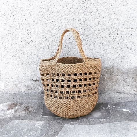 Raffia Bag Pattern, Raffia Crochet Bag, Crochet Raffia Bag, Crochet Box Stitch, Easy Crochet Bag, Boho Bag Pattern, Bucket Bag Pattern, Pattern Step By Step, Raffia Crochet