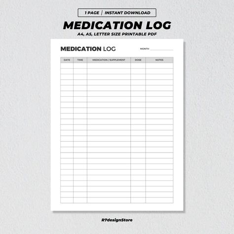 Medication Log Printable, Medicine Dosage Tracker, Medication Report Chart, Daily Supplements Pills Tracking Sheets, Everyday Medication Daily Supplements, Medication Log, Physical Planner, Unique Calendar, Organization Printables, Organize Your Life, Printable Artwork, Planner Organization, Public Space