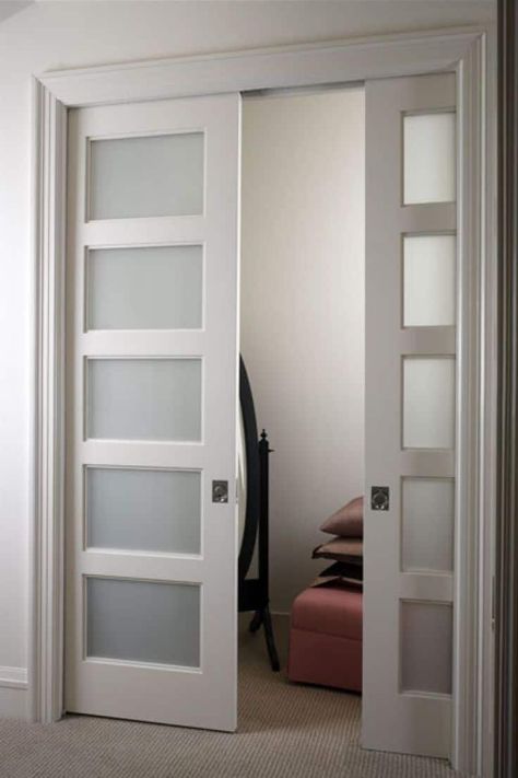 white classic moden pocket doors - Trendir Interior Sliding French Doors, Interior Pocket Doors, Glass Pocket Door, Double Pocket Door, Glass Pocket Doors, Sliding French Doors, Double Doors Interior, Frosted Glass Door, Doors With Glass