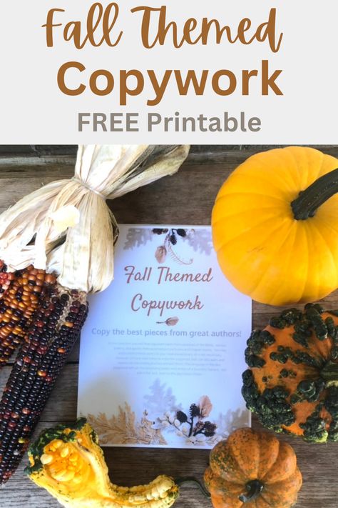 As the colder weather blows in, warm your homeschool by using this Fall Themed Copywork (Free Printable)! Have them copy quality pieces of writing from great authors. When your children copy stories and poems about gathering the harvest bounty and savoring cheerful fires by the hearth, they will improve their writing as well as savor the best of the fall season. #ourlifehomeschooling #homeschoolcopywork #freecopywork #fallcopywork #homeschoolfall #copyworkpages Free Copywork, Homeschool Copywork, Homeschool Portfolio, Homeschool Writing, Writing Classes, Writing Programs, Homeschool Life, Homeschool Printables, Fall Printables