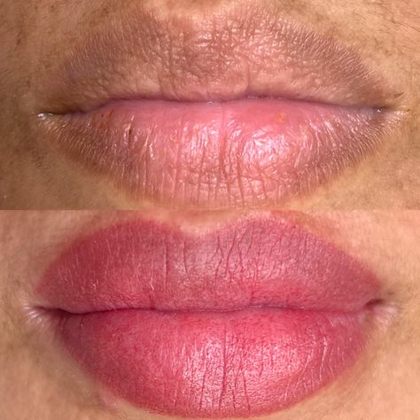 Dark lip neutralization lip blush #lips #lipblush #liptattoo #permanentlips #permanentmakeup #cosmetictattoo Lip Blush Black Women, Dark Lip Neutralization, Lip Blushing Black Women, Yvonne Core, Lip Neutralization, Lip Color Tattoo, Blush For Dark Skin, Blush Lips, Lip Blushing