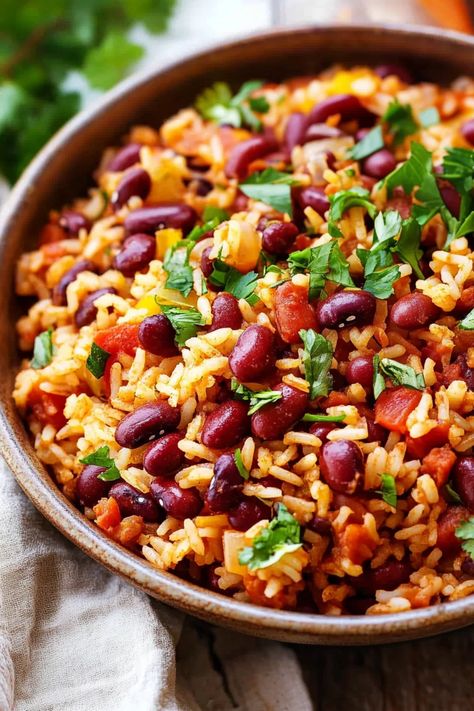 Spanish Rice and Beans Spanish Brown Rice Recipes, Dominican Rice And Beans, Beans And Rice Recipes, Spanish Beans, Spanish Rice And Beans, Rice And Beans Recipe, Spanish Rice Recipe, Healthy Beans, Black Beans And Rice