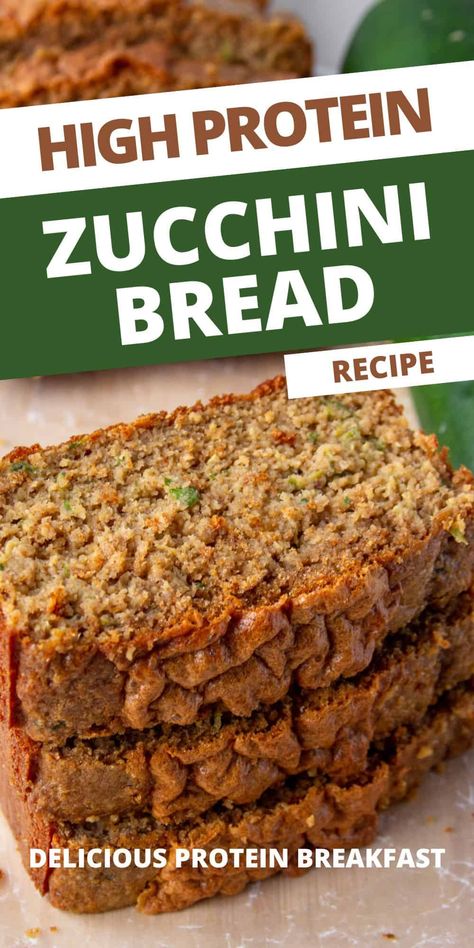 This delicious high protein zucchini bread recipe is made with healthy ingredients like shredded zucchini, Greek yogurt, oat flour, and whey protein powder, perfect for satisfying your sweet tooth while boosting your daily protein intake. This easy-to-make, healthy zucchini bread makes a delicious protein breakfast or anytime snack! Protein Quick Bread, High Protein Breakfast Bread, Zucchini Greek Yogurt, Protein Zucchini Bread, Zucchini Greek, High Protein Bread, Protein Bread Recipe, Healthy Zucchini Bread, Aip Foods