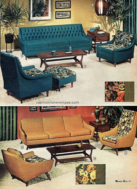 1969/70 fall and winter western auto catalog Groovy Furniture, 1960s Living Room, Mid Century Modern Living Room Furniture, 1950s Interior, Western Auto, Sala Vintage, Historic Interiors, Mid Century Room, 1960s Decor