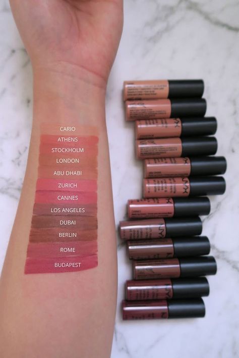 #nyx #nyxcosmetics #aesthetic #swatches #lipliner #maybelline #gloss #lipstick Nyx Matte Lip Cream, Nyx Matte, Nyx Lip, Nyx Lipstick, Lipstick Kit, Soft Matte Lip Cream, Nyx Makeup, Pinterest Makeup, Matte Lip Cream