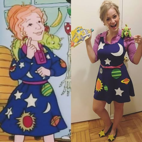 Diy Miss Frizzle Costume, Dress Like A Storybook Character Teacher, Miss Frizzle Costume Diy, Diy Ms Frizzle Costume, Mrs Frizzle Costume Diy, Teacher Friendly Halloween Costumes, Ms Frizzle Costume Diy, Storybook Costumes For Teachers, Book Day Costumes Teacher