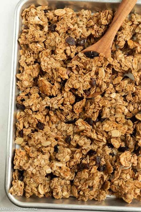 Easy Homemade Granola Recipe - Eating on a Dime Gronala Recipes, Oat Slice, Make Your Own Granola, How To Make Granola, Easy Granola Recipe, Homemade Granola Recipe, Easy Homemade Granola, Eating On A Dime, Easy Granola