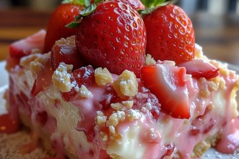 Strawberry Earthquake Cake - recipestasteful Earthquake Cake Recipes, Cherry Cobbler Recipe, Earthquake Cake, Box Cakes, Heavenly Recipes, Recipes On A Budget, Cake Mix Desserts, Strawberry Cake Mix, Strawberry Dessert Recipes