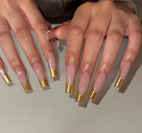 Gold Tip Nails, Gold French Tip, Gold Chrome Nails, Gold Acrylic Nails, Golden Nails, Glamour Nails, Gold Nail, French Acrylic Nails, Nail Swag