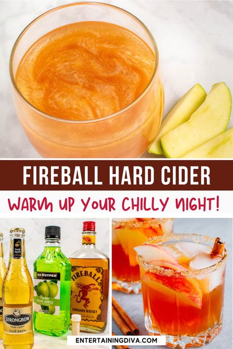 This Fireball Hard Cider recipe is a festive fall cocktail, perfect for any special occasion! It tastes like apple pie in a glass and will definitely impress your guests! Hard Cider Cocktail, Autumn Beverages, Hard Cider Recipe, Autumn Drink, Festive Cocktail Recipes, Apple Schnapps, Apple Pucker, Cider Cocktail, Holiday Recipes Thanksgiving