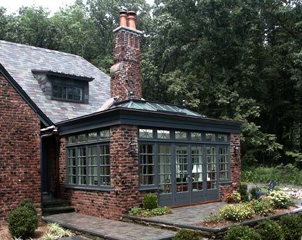 Red Brick House Exterior, Orangery Extension, Glass Conservatory, Conservatory Design, Garden Room Extensions, Red Brick House, Brick Exterior House, Stone Cottage, House Extensions