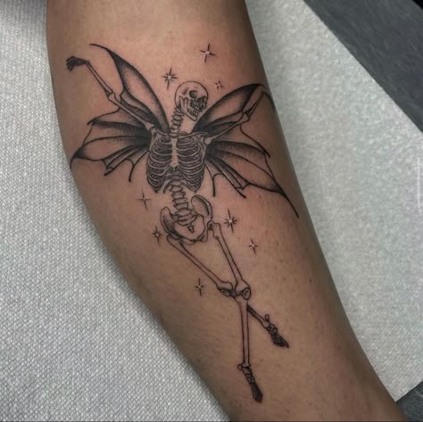 Skeleton Fairy Tattoo, Eerie Tattoos, Twitter Tattoo, Skeleton Tattoo, Skeleton Tattoos, Dope Tattoos For Women, Stylist Tattoos, Sternum Tattoo, Tattoo Style Drawings