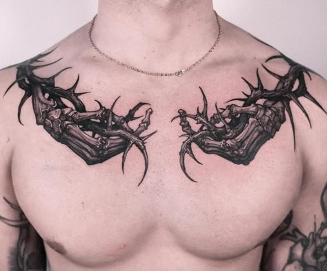 Dark Black Tattoos, Dark Tattoos Creepy Beautiful, The World Is Yours Tattoo, Stylized Realism, Stunning Tattoos, Creepy Creatures, Torso Tattoos, Money Tattoo, Sharpie Tattoos