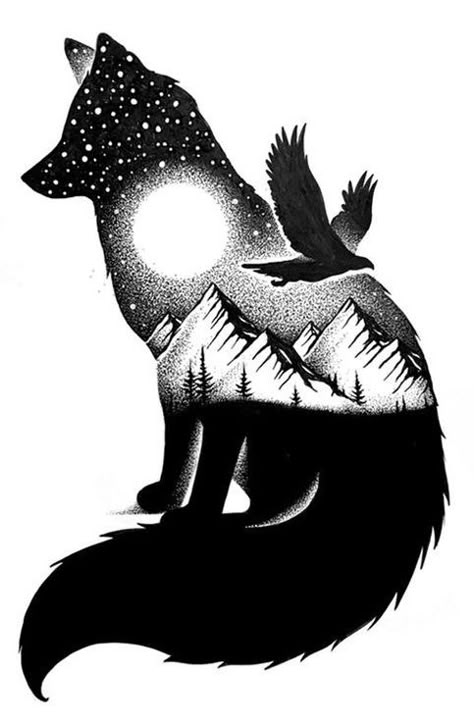 Galaxy Animals, Eagle Head Tattoo, Travel Tattoo Ideas, Fox Tattoos, Bigfoot Pictures, Minimalist Tattoo Ideas, Bison Art, Tarot Tattoo, Dotted Drawings